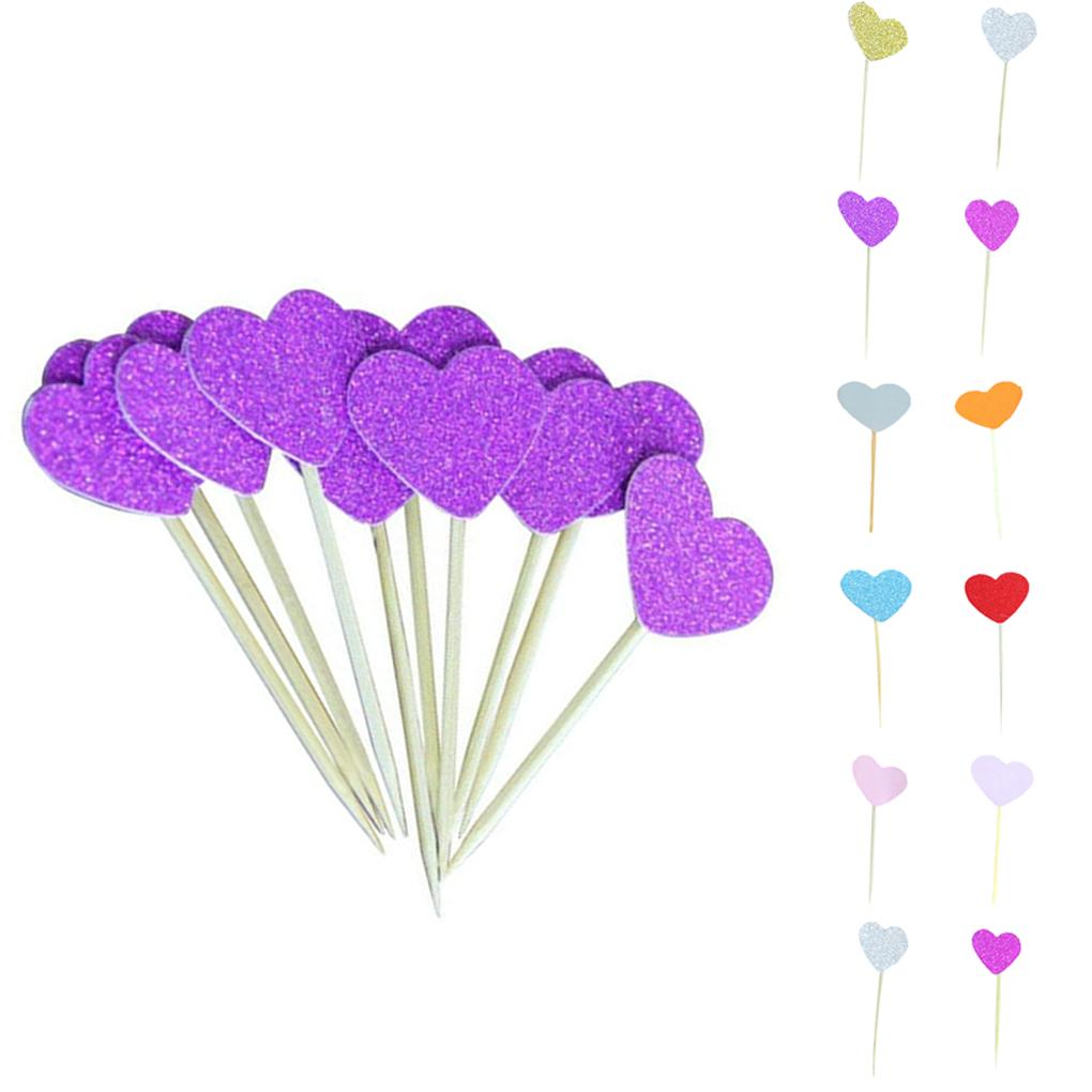 30pcs Bamboo Heart Bead Fruit Cocktail Picks Sticks Toothpick Decorations