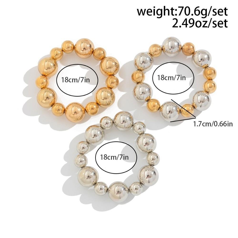 3Pcs/Set Plastics Beads Beads Chain Bracelets Silver Color Gold Color Big Ball Bangles Hand Jewelry Elastic Rope