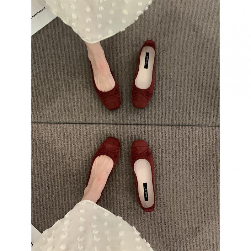 Evening bow flat bottom one pedal French single shoes soft sole grandma shoes gentle women's shoes autumn and summer light mouth shoes ladyshoes