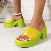 Summer New High-heeled Cool Slippers Women Wear Thick-heeled Candy Transparent Cool Slippers Square Head One-word Drag