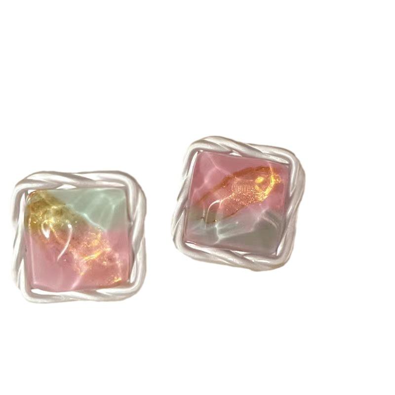 Trendy Summer Ocean Jelly Color Square Earrings for Women - Light Luxury, High-End Unique Design.