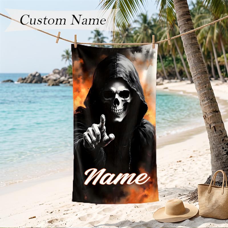 Dark Gothic Custom Name Printed Beach Towel Personalized Soft Towel For Swimming Beach Travel