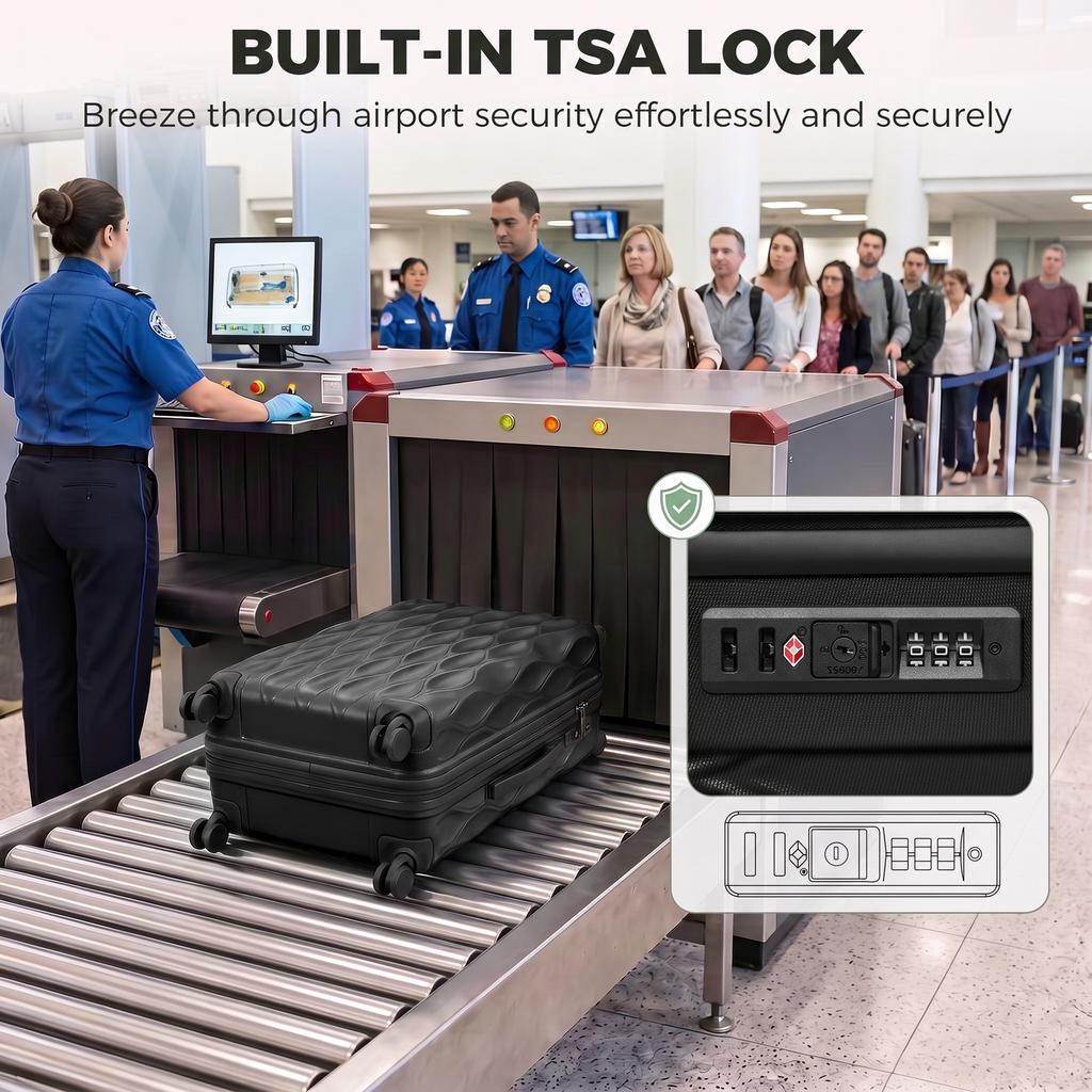 22Inch 56cm 41L Suitcase, ABS Hard Shell Carry On Luggage, Black