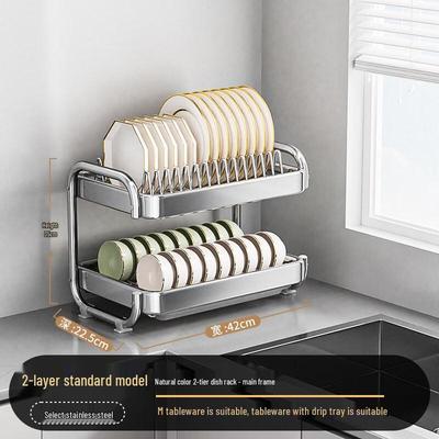 Estante de Secado de Platos de Cocina de Acero Inoxidable 304 de Doble Capa con Forma de C Yipan