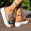 Summer New Woven Colorful Slippers Women Platform Round Head Cutout Breathable Platform Non-slip Cool Mopping