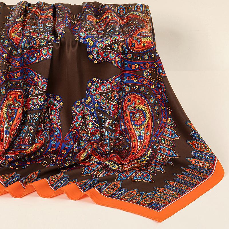 Fashion Paisley Printed Satin 85 Square Scarf Muslim Hijab Shawls Women Fashion Wraps Ethnic Style Islamic Turban Female Bandana