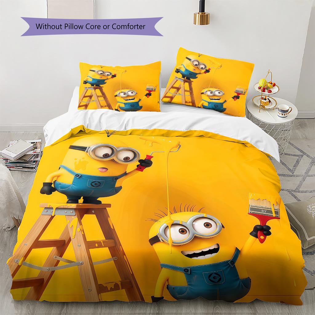 Minions Pattern Bedding Quilt Set  Home Decoration  Gift (1 * Duvet Cover + 2 * Pillowcase  Without Core)