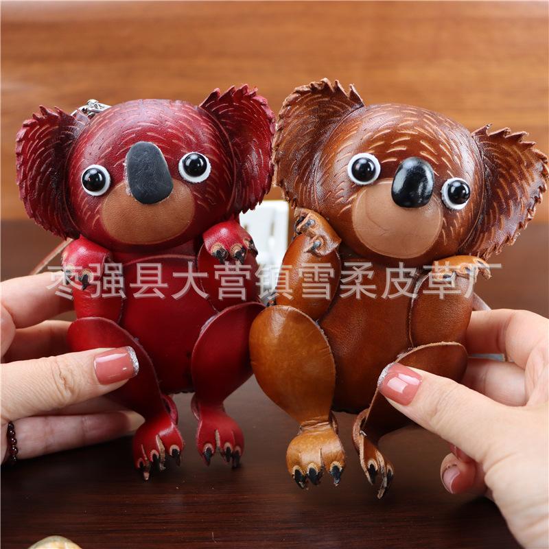 First Layer Cowhide Creative Small Koala Change Bag Koala Bag Cute Hand Bag Key Bag Birthday Gift