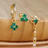 3PCS New Green Zircon Flower Hoop Earrings Set for Women Luxury Stainless Steel Piercing Earring Female Fashion Jewelry Gift BFF