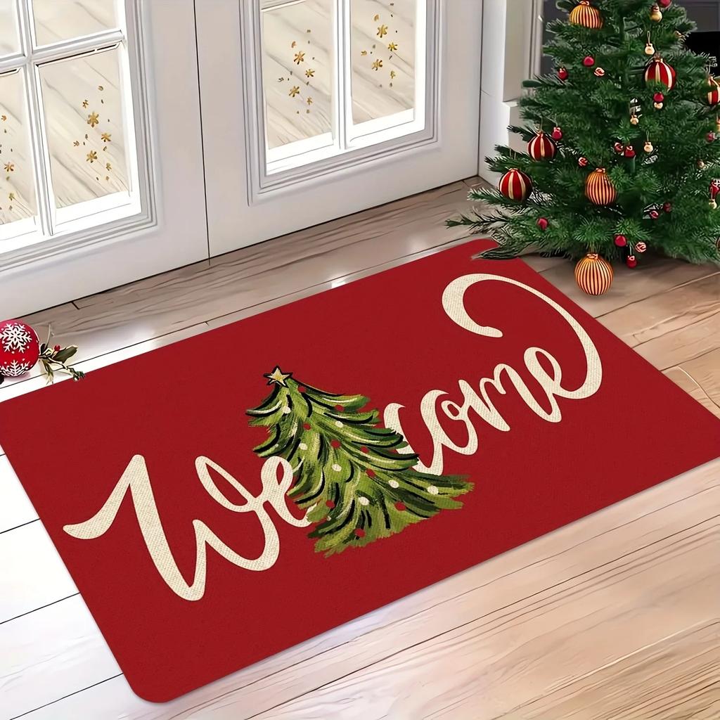 Christmas Tree Printed Carpet Christmas Red Welcome Door Mat Living Room Bedroom Door Mat Home Decoration Christmas Gift