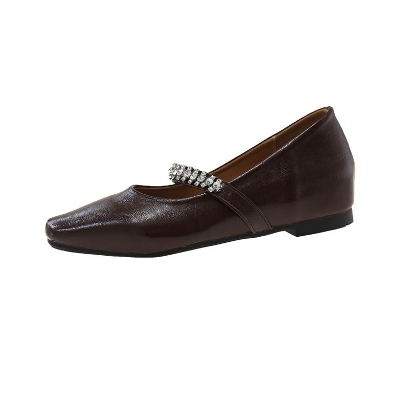 

Французские туфли-лодочки премиум-класса серебристого цвета с горным хрусталем, женские, 2025 весна, новые, универсальные, на толстом каблуке, с острым носком, балетки на одной пуговице 40