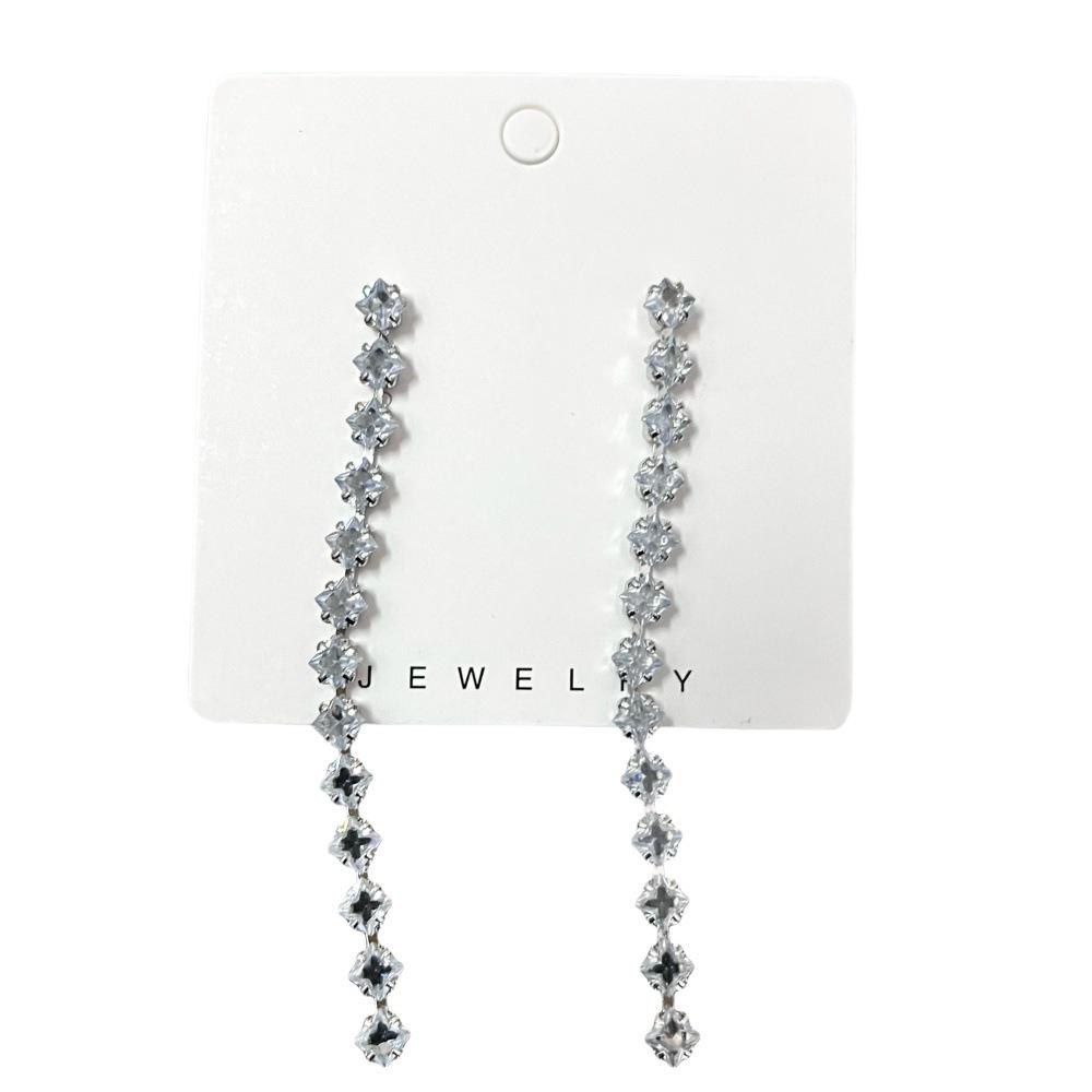 Exaggerated Diamond Tassel Earrings: Geometric Long Design with Silver Needle for Women
