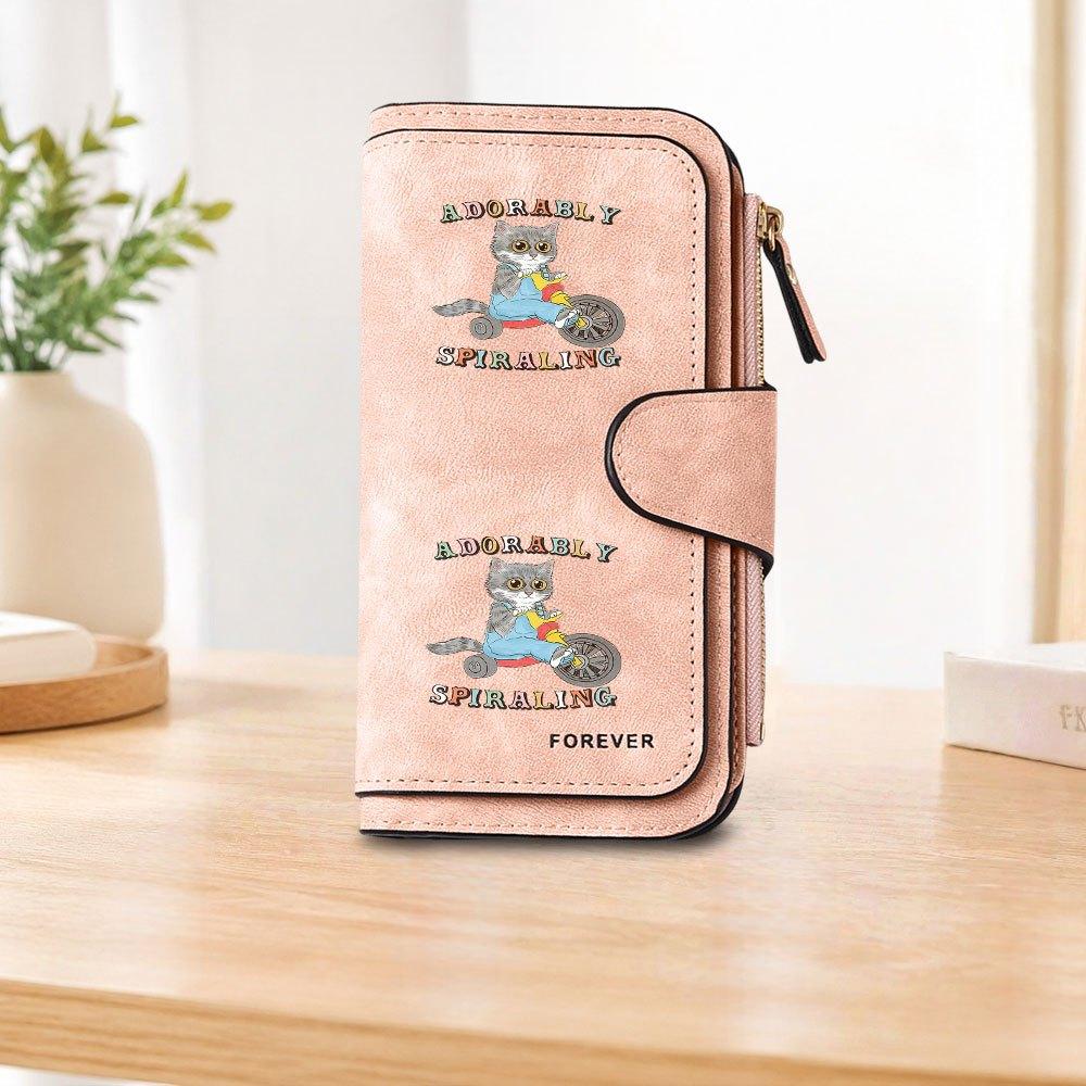 Cute cycling kitten long zipper wallet large capacity card holder unisex clutch bag stylish zippered coin purse suitable for daily use perfect gift