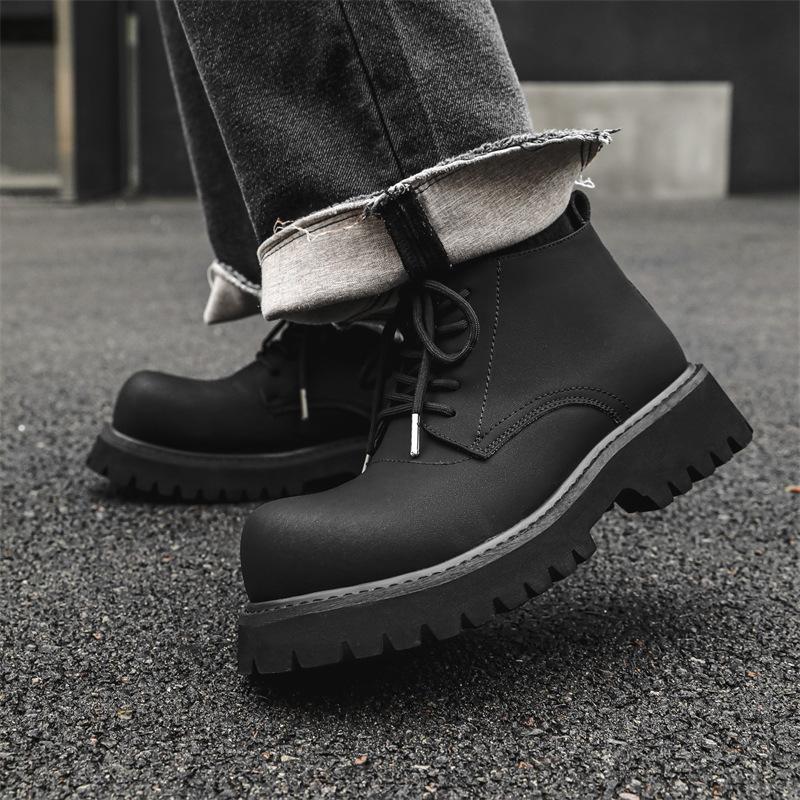 Big head leather shoes platform Martin boots men's middle help 2024 new tooling locomotive trend short boots 18922-J