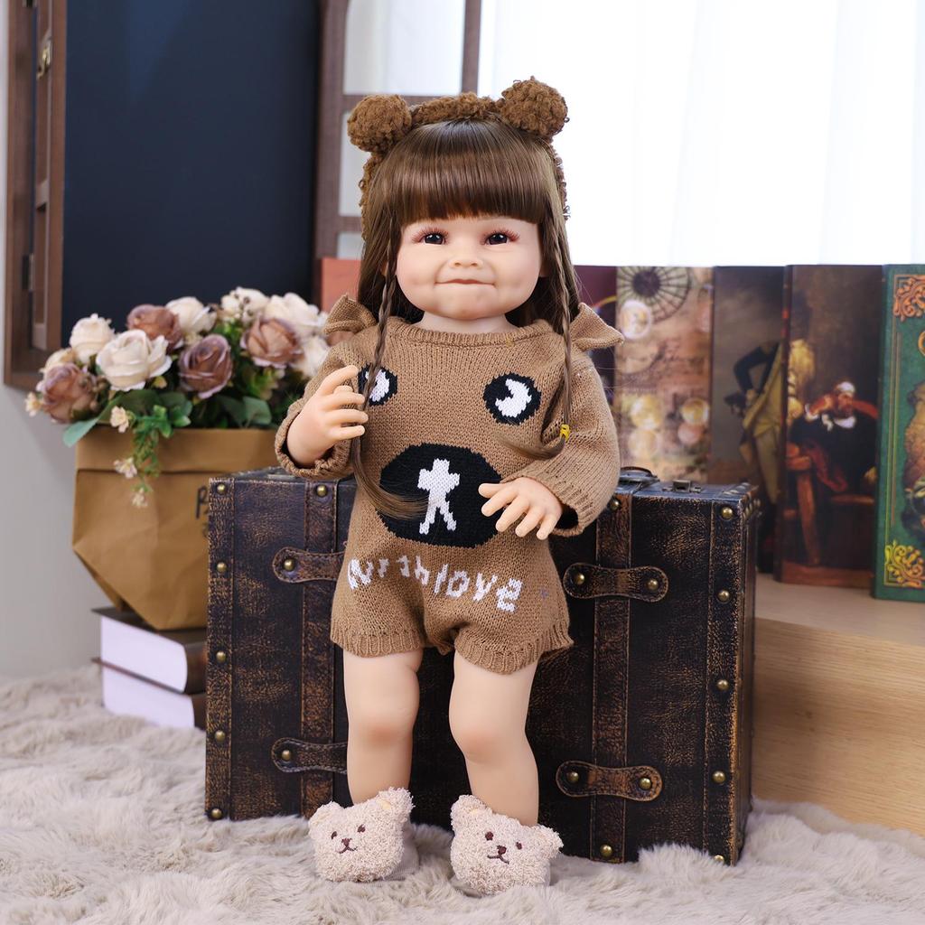 KEIUMI 22 Inch Reborn Baby Doll Full Silicone Vinyl Early Education Sweet Smile Newborn Babies Toy for Kids