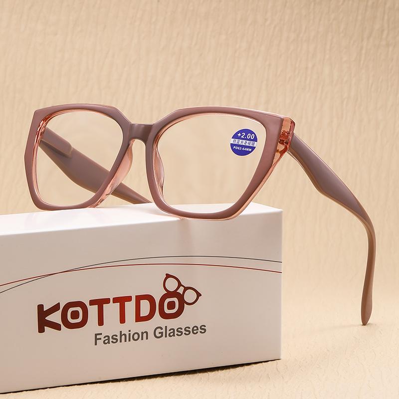 Cat Eye Reading Glasses Square Oversized Women Anti Blue Light Eyeglass Men Presbyopia Hyperopia Eyewear Vintage Lenses +1.0