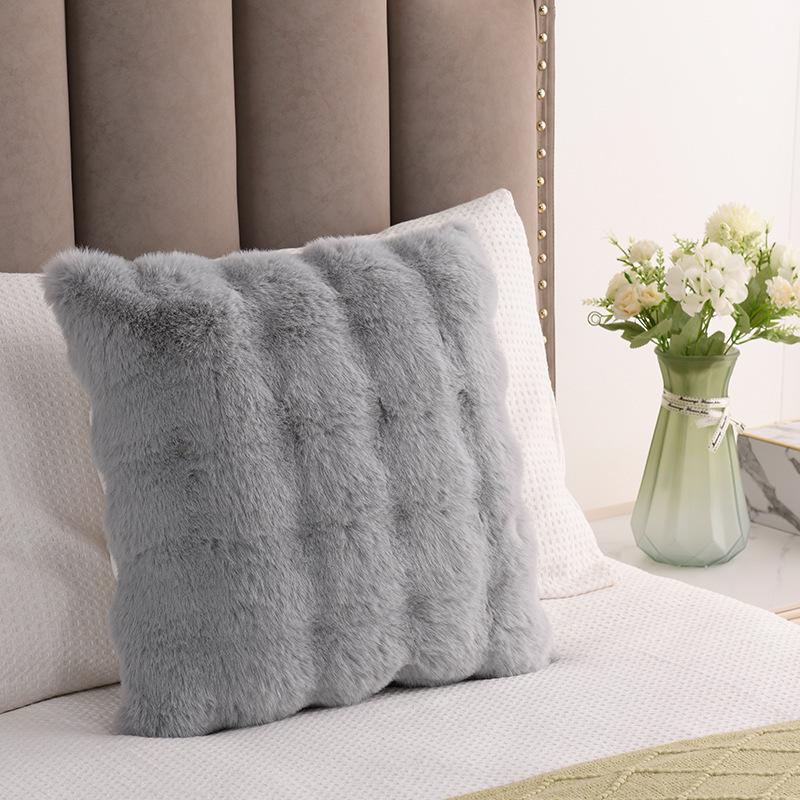 Solid Color Faux Rabbit Fur Plush Cushion: Dual-Use Back Cushion for Sofa, Bedroom Bay Window, or Bedside with Bubble Fleece