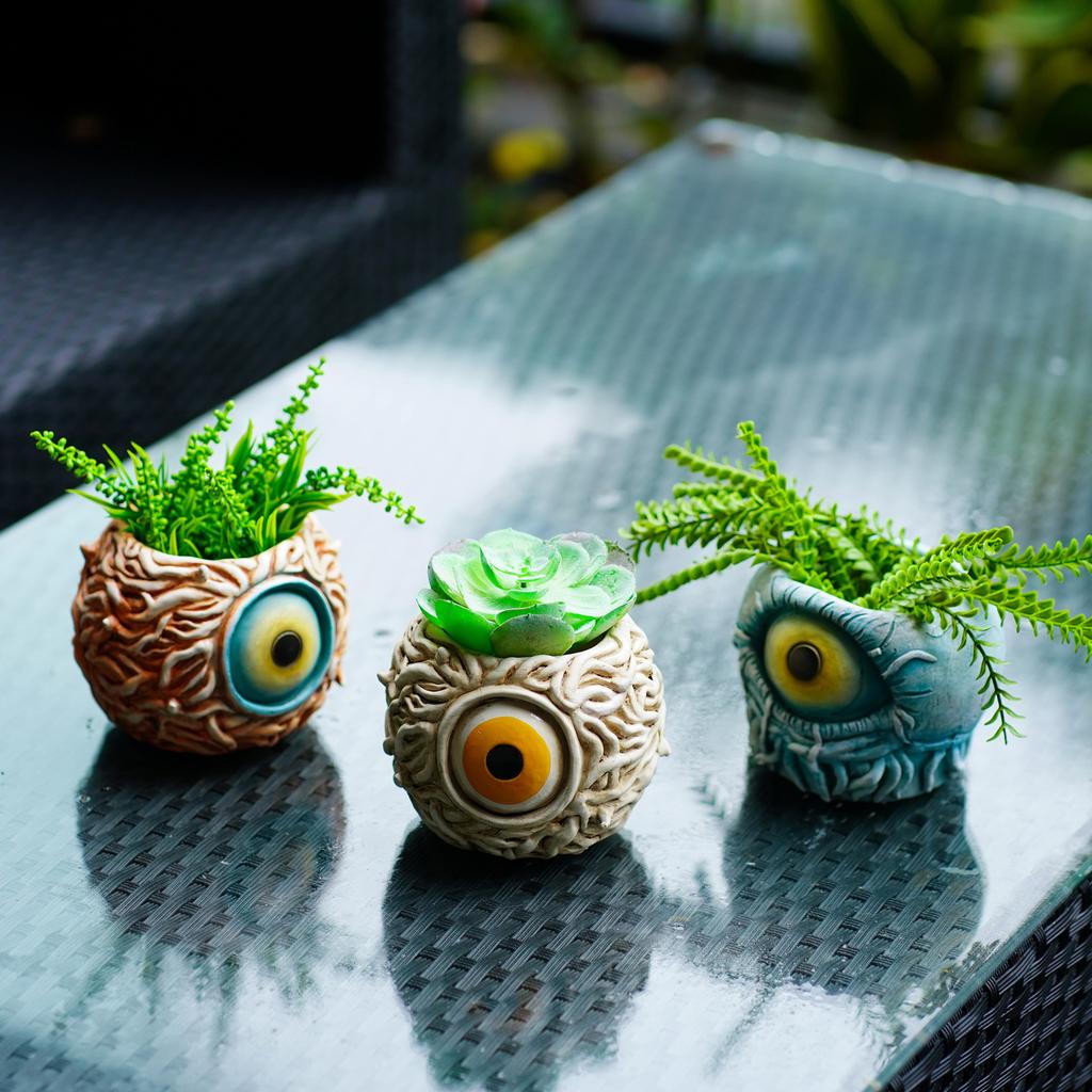 Květináč Monster Eye Kreativní Unikátní Květináč ve tvaru oka, Pryskyřičný Květináč na sukulenty s drenáží, pro Venkovní Zahradní Dekoraci a Domácí Uměleckou Dekoraci