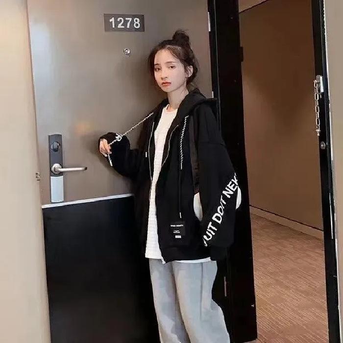 

2024 Женская модная хлопковая толстовка с капюшоном Fish Scale: Свободный крой, молния, осенне-зимний корейский стиль XXL