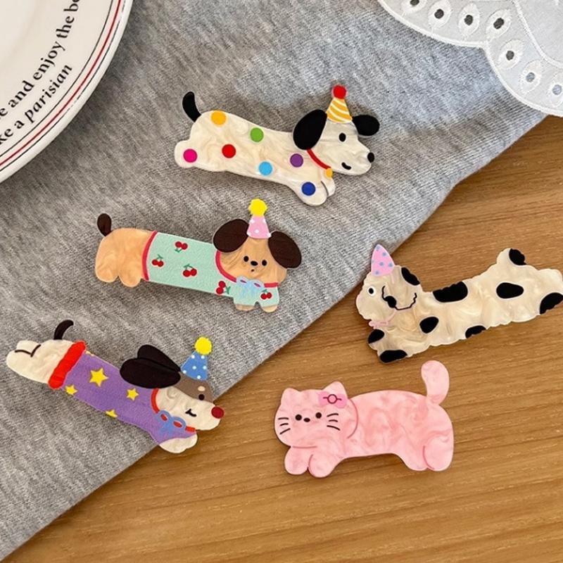 Cute Cartoon Puppy Cat Hair Clip Acrylic Hairpins Hair Clip Bangs Clip Versatile Headband Hair Accessories for Women and Girls