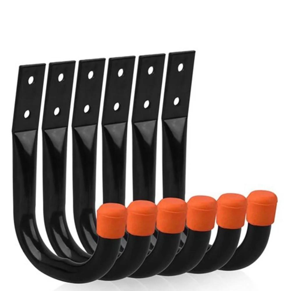 6PCS/Set J-Type Bike Wall Mount Hooks Anti-Slip Rubber Coating Bike Parking Hanger Garage Storage