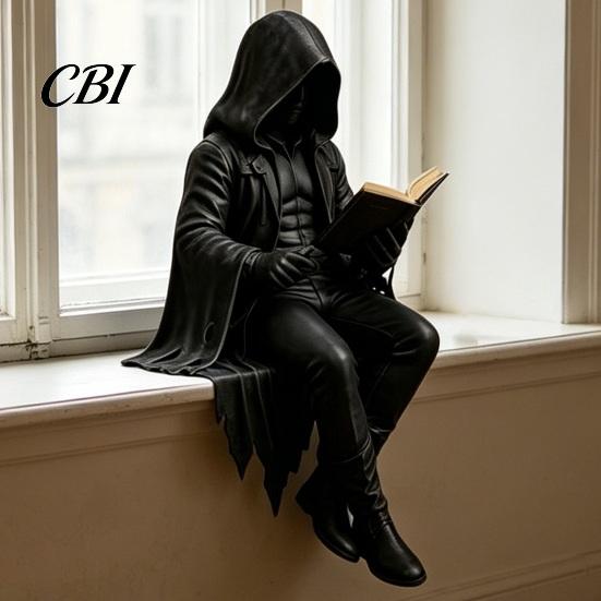 Decoración de Esqueleto Lector Figura Gótica de Fantasía Oscura, Estatua de Libro, Artesanía Intrincada de Esqueleto de Academia Decoración para Hogar Biblioteca Oficina Estudio