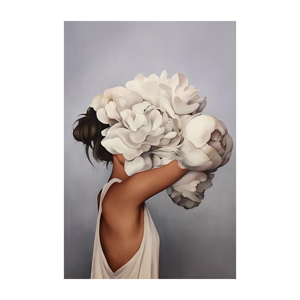 Nordic Flowers Head Woman Canvas Paintings On the Wall Art Posters And Prints Feather Girls Wall Pictures Home Decoration