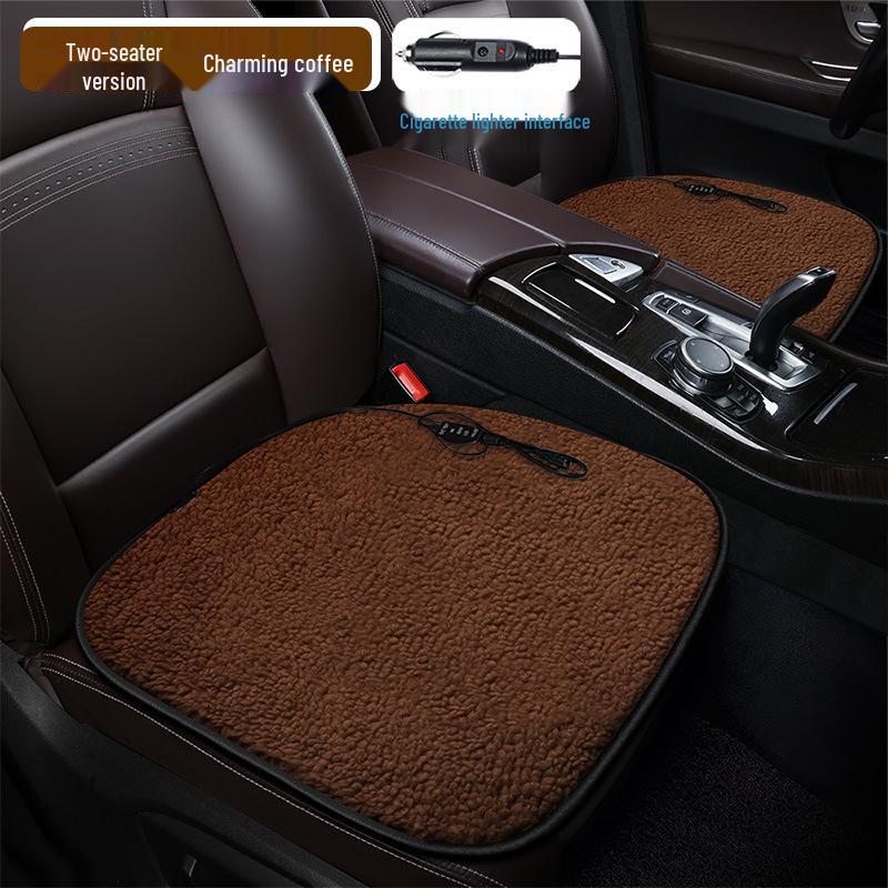 Solid Color Lamb Wool Cartoon Panda Car Seat Cushion - Winter Heating Pad with Sunflower Design