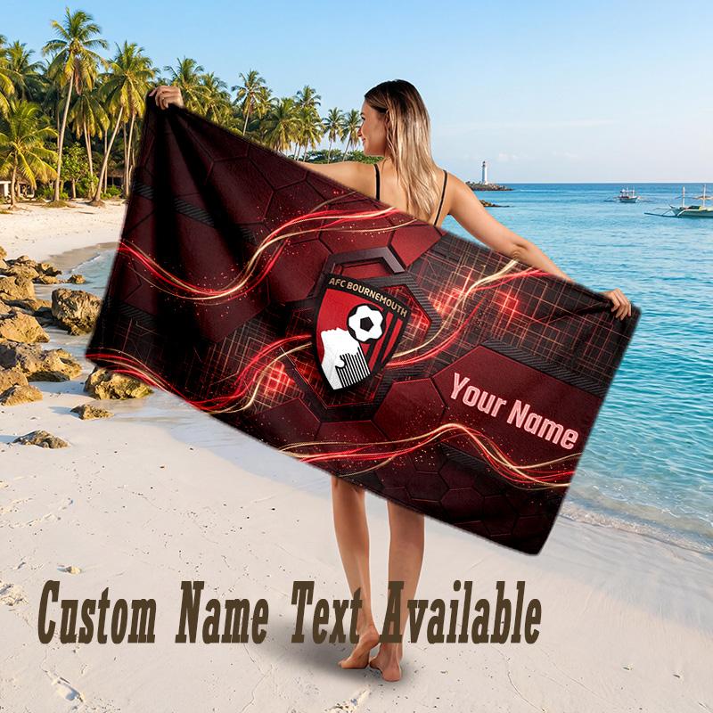 Bournemouth Football Design Beach Towel Custom Text Large Towel for Beach Vacation