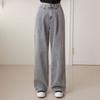Mizqz Women No Cut 3 Length Pintuck High Waist Wide Denim Pants