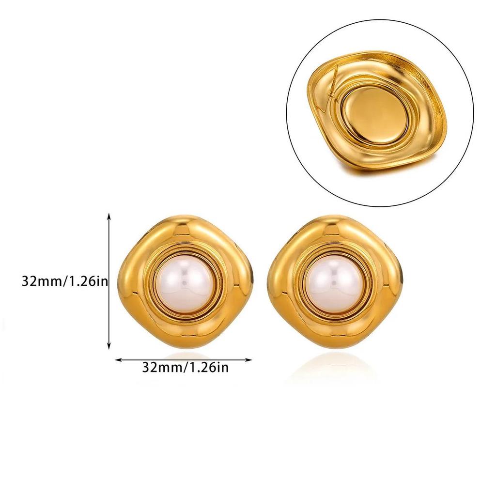 18K Gold-Plated Pearl Flower Stud Earrings - Retro French Style