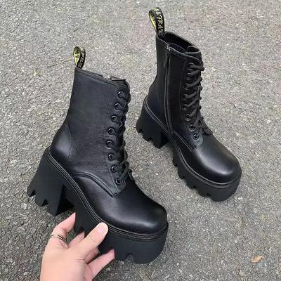 Heightened Women's Boots 2024 British Style Thick Heeled Short Boots Thick Soled High Heeled Women Shoes High (5cm-8cm)