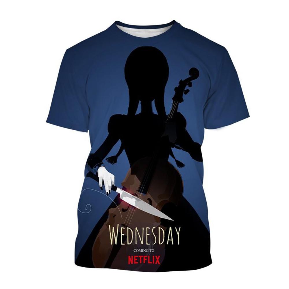 Wednesday Merlina Character Graphic 3D Print Casual Short Sleeved Women's T-shirts - Soft Medium Stretch Polyester Fabric Summer Relaxed Fit Clothing