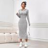 Fashion Slim Casual Maxi Dresses for Women Autumn Winter Solid Hooded Bodycon Dress Long Sleeve Elastic Knitted Dress Vestidos