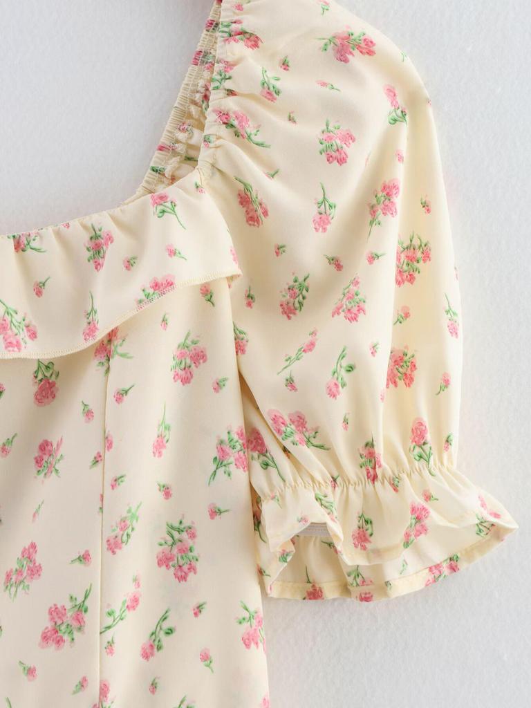 Women's Floral Print Short Sleeve Dress - Spring 2025 European & American Style