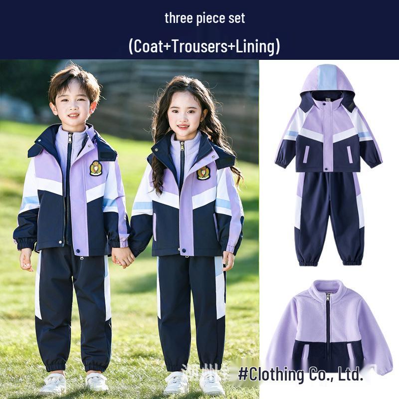 Dziecięcy Zestaw Wiatrówki Mundurka Szkolnego: 3-częściowy dla klas K-1 - Wiatroodporny na wiosnę, jesień i zimę