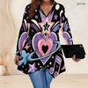 Women Plus Size V Neck Long Sleeve Printed Asymmetric Hem Flared Tunic Top