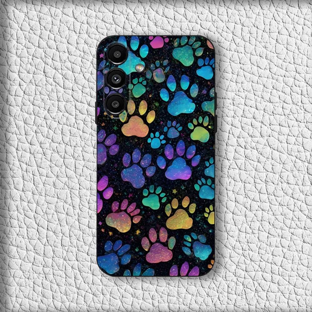 Umělecký obal na telefon s tlapkou štěněte pro Samsung Galaxy A20, A21s, A22, A31, A32, A52, A53, A72, 73, A80 Měkký černý kryt
