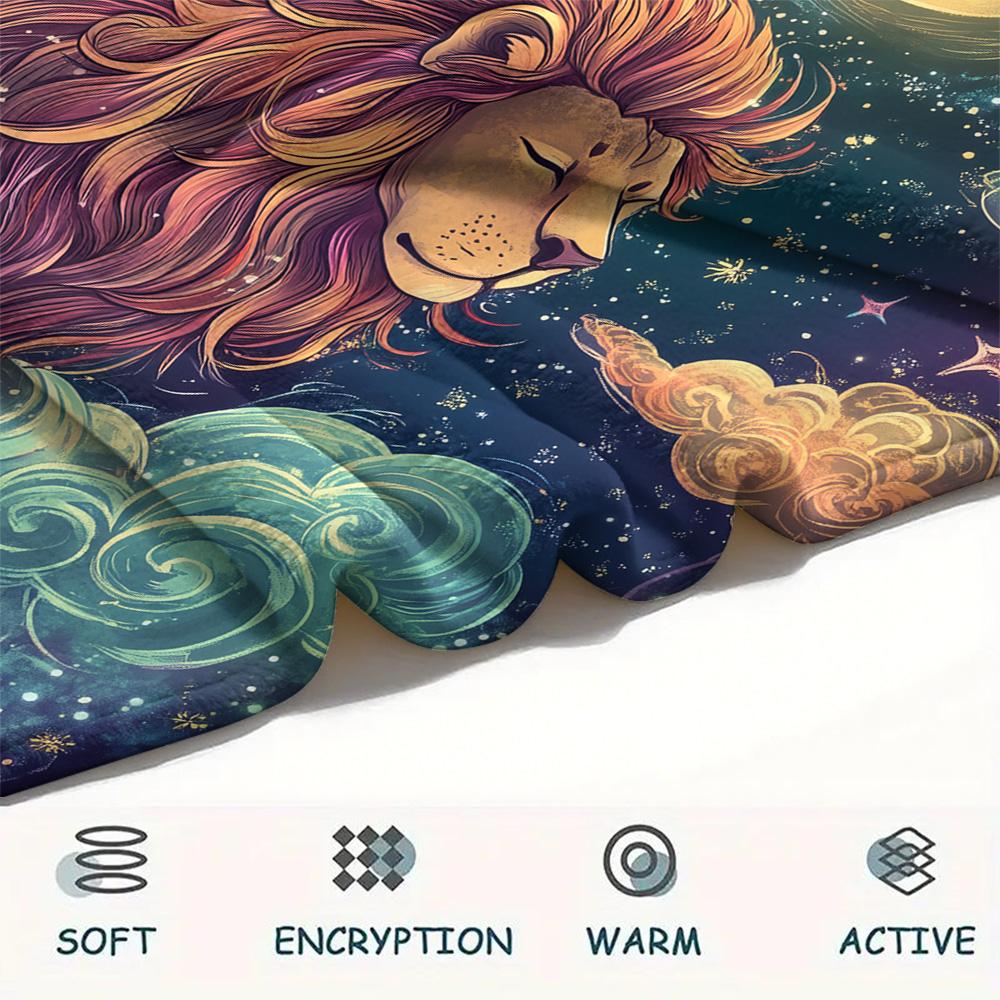 Starry Sky Lion Print Flannel Blanket, High quality Comfortable for All Seasons, Home Decor, Warmth and Comfort