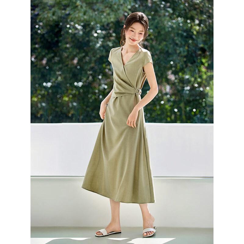 Mohan Yimei V-Neck Tie-Waist Maxi Dress S