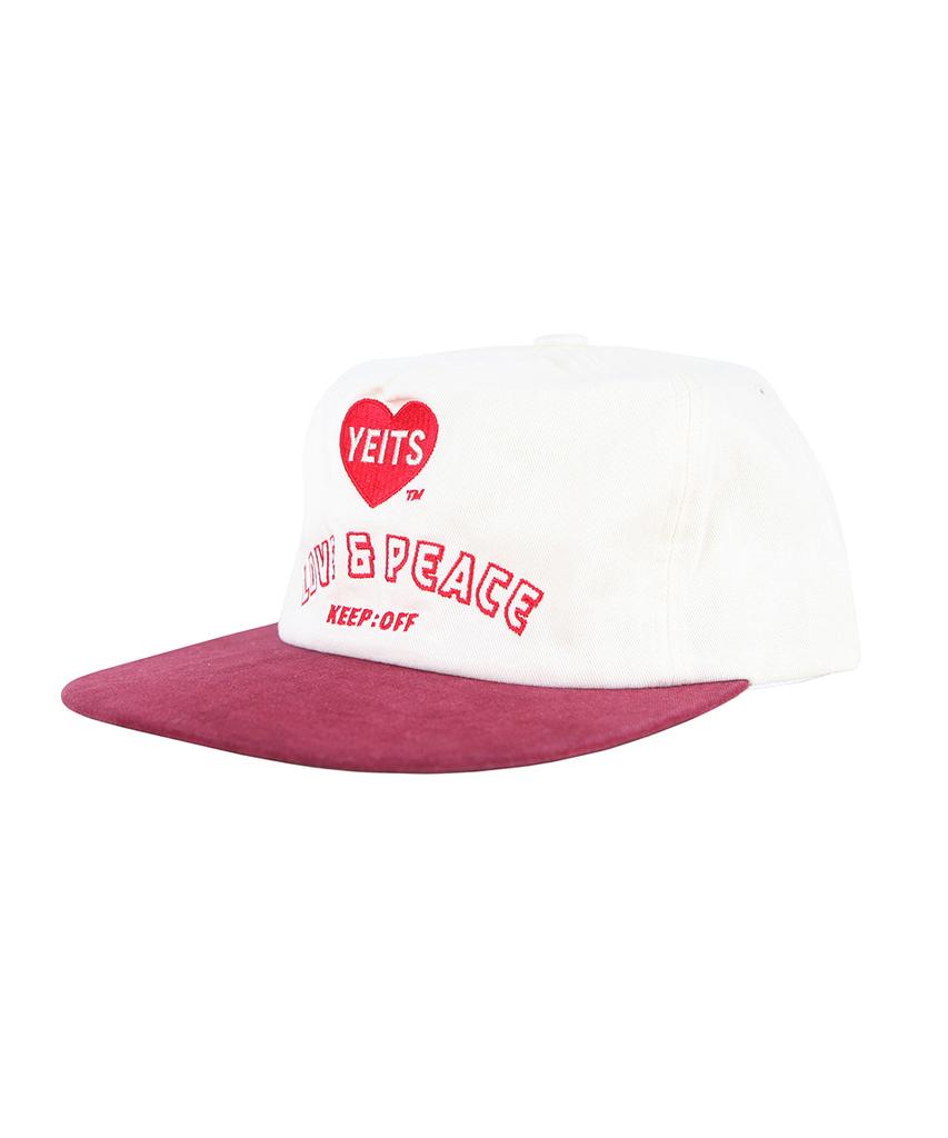 Leopeukingjeu Love & Peace 5-Panel Cap - Ivory & Burgundy