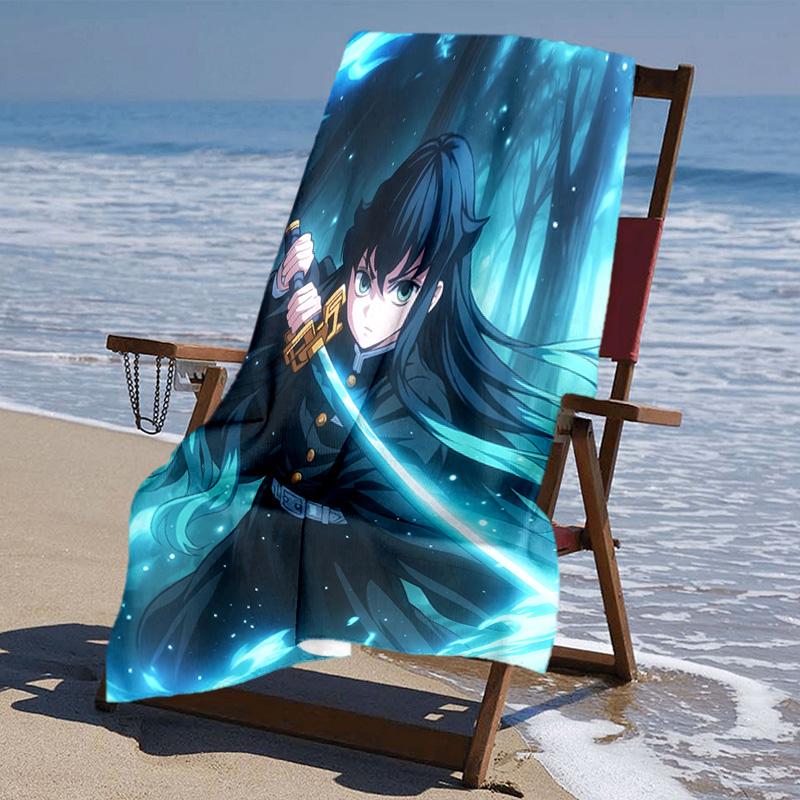 proof beach towel with Nezuko Demon Slayer Muichiro Tokito pattern - soft,absorbent,quick-drying,machine washable - perfect for swimming,camping,bathi