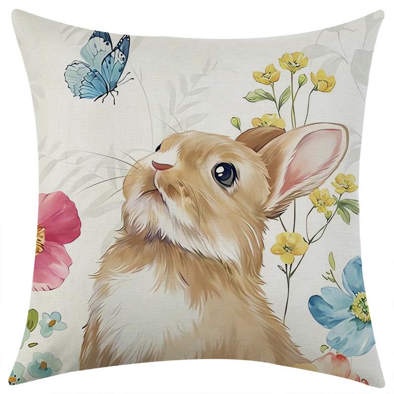 New Spring Butterfly Flower Rabbit Linen Pillowcase Car Sofa Lumbar Pillow Cushion
