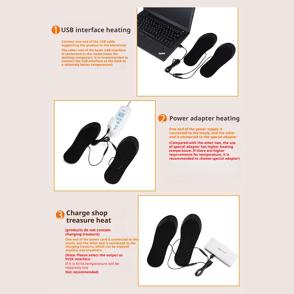 Heated Cuttable Insoles Rechargeable Foot Warmer 3 Heat Settings Cable Switch Control Temperature For Men Women