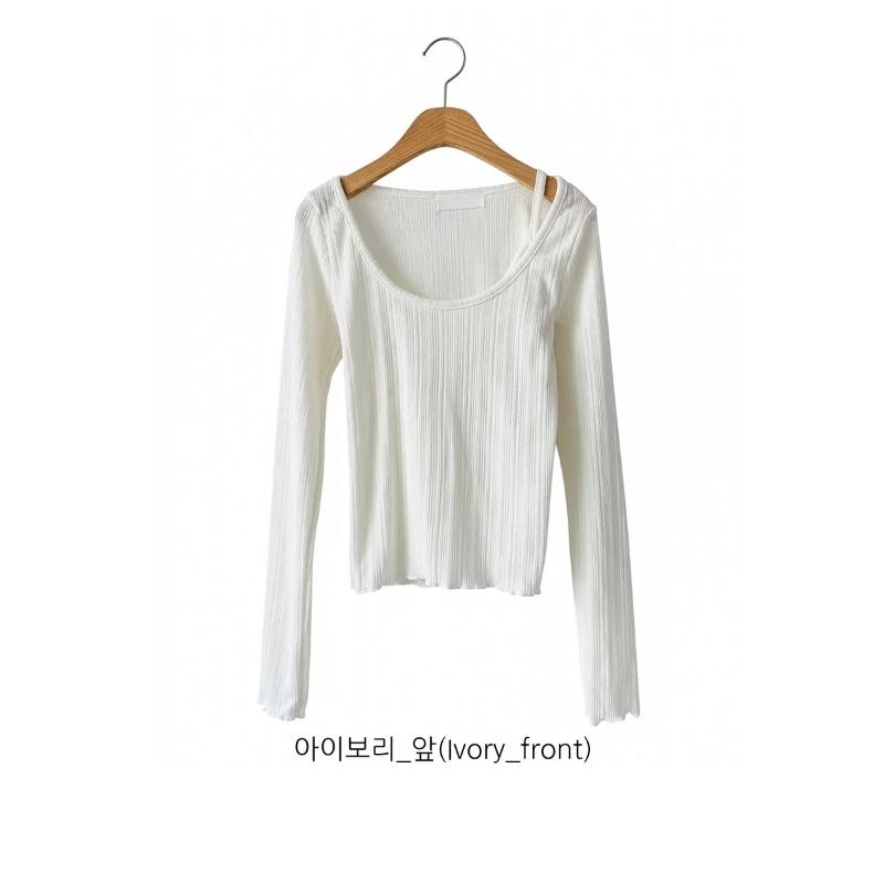 New Arrivals Open Run Women Ribbed Shoulder Strap Layered Long Sleeve Knitwear