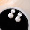 Real 925 Silver Frosted Round Pearl Stud Earrings For Women Classic Fine Jewelry Light Accessories In Summer