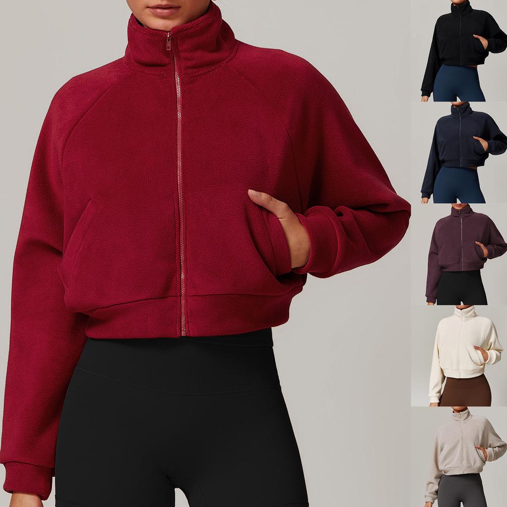 Ladies Fashion Standing Collar Yoga Wear Warm Jacket Women Running Windproof Top Padded Sports Fitness Jacket