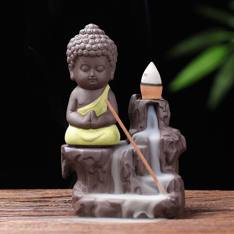 Purple Clay Monk Backflow Incense Burner: High Mountain Waterfall Design for Home or Office Decor
