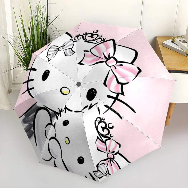 1pc Hello Kitty Automatic Opening/Closing Umbrella with Pink Bow Design - Portable Three-Fold Design, 8-Bone Iron Frame Outdoor Umbrella, Perfect Gift