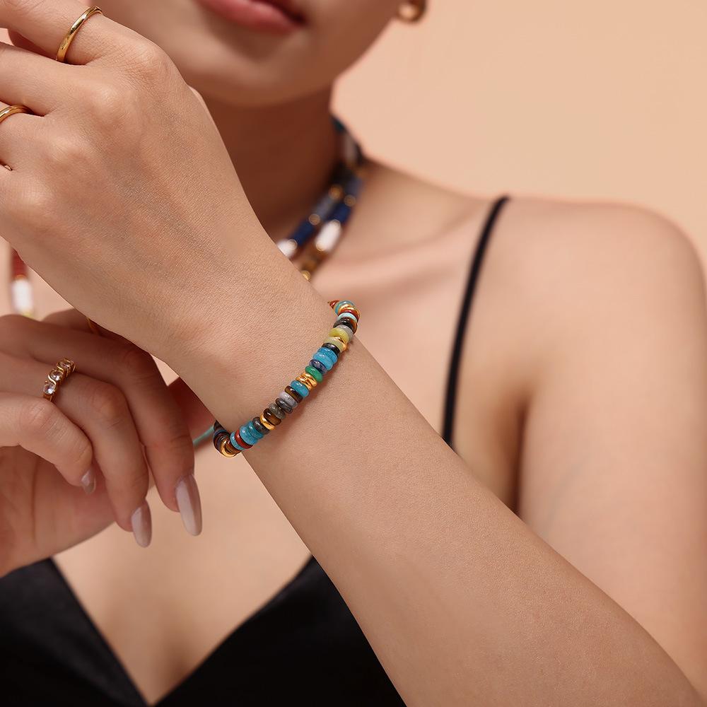 Retro Europejski i Amerykański Naszyjnik i Bransoletka z Koralików Abakusa z Kamienia Naturalnego - Ręcznie Robiony Etniczny Styl Koraliki w Kolorach Tęczy, Lekki Luksus.